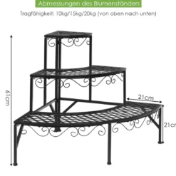 Metall-Blumenregal 3-Stufiger Pflanzenständer 59 x 59 x 60 cm Schwarz