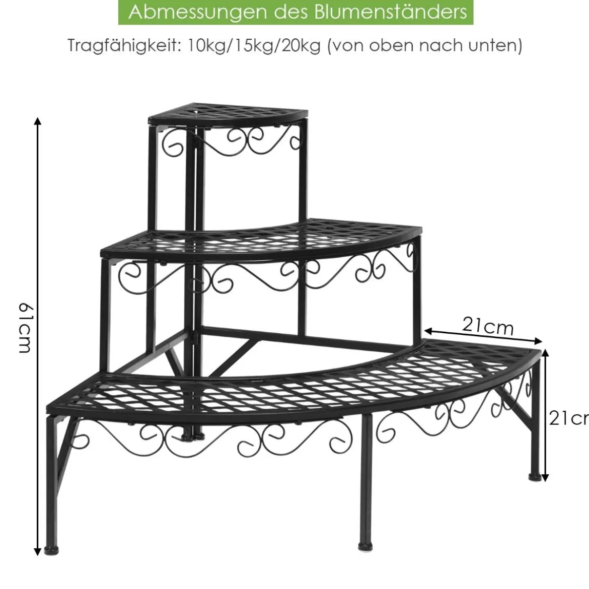 Metall-Blumenregal 3-Stufiger Pflanzenständer 59 x 59 x 60 cm Schwarz