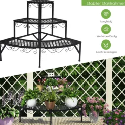 Metall-Blumenregal 3-Stufiger Pflanzenständer 59 x 59 x 60 cm Schwarz