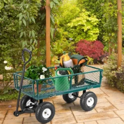 Metall Bollerwagen mit Abnehmbaren Seitenteilen & Griff & 25 cm Gummirädern Transportwagen