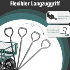 Metall Bollerwagen mit Abnehmbaren Seitenteilen & Griff & 25 cm Gummirädern Transportwagen