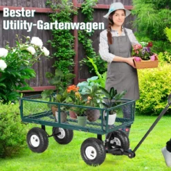 Metall Bollerwagen mit Abnehmbaren Seitenteilen & Griff & 25 cm Gummirädern Transportwagen