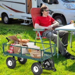 Metall Bollerwagen mit Abnehmbaren Seitenteilen & Griff & 25 cm Gummirädern Transportwagen