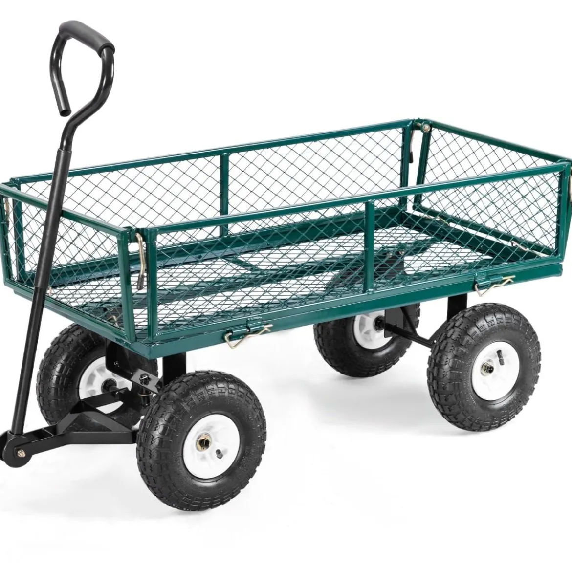 Metall Bollerwagen mit Abnehmbaren Seitenteilen & Griff & 25 cm Gummirädern Transportwagen