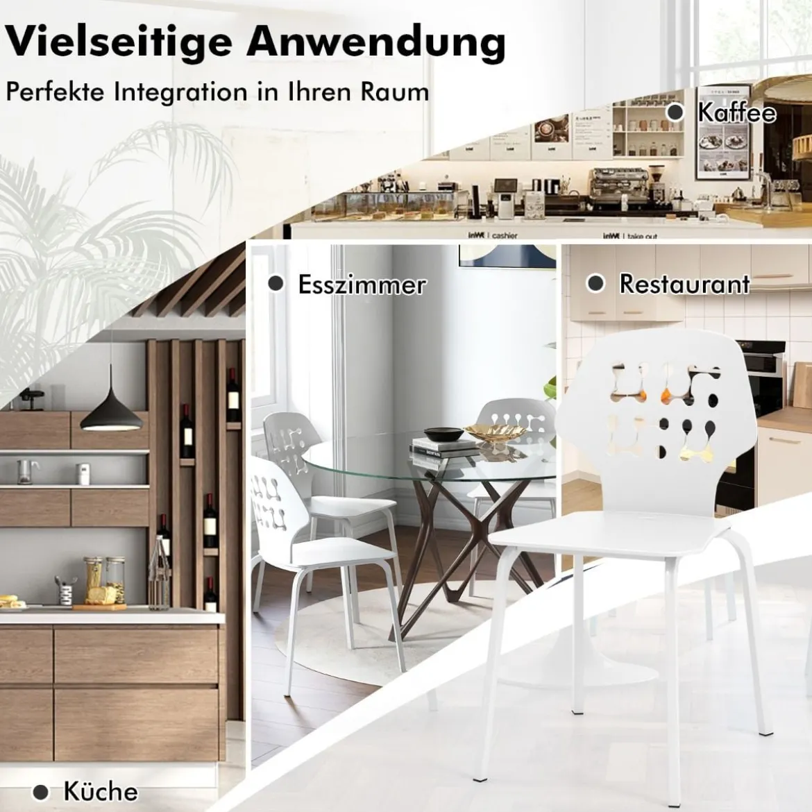 Metall Esszimmerstuhl Set von 4 Moderner Küchenstuhl mit durchbrochenem Rückenlehne Weiß