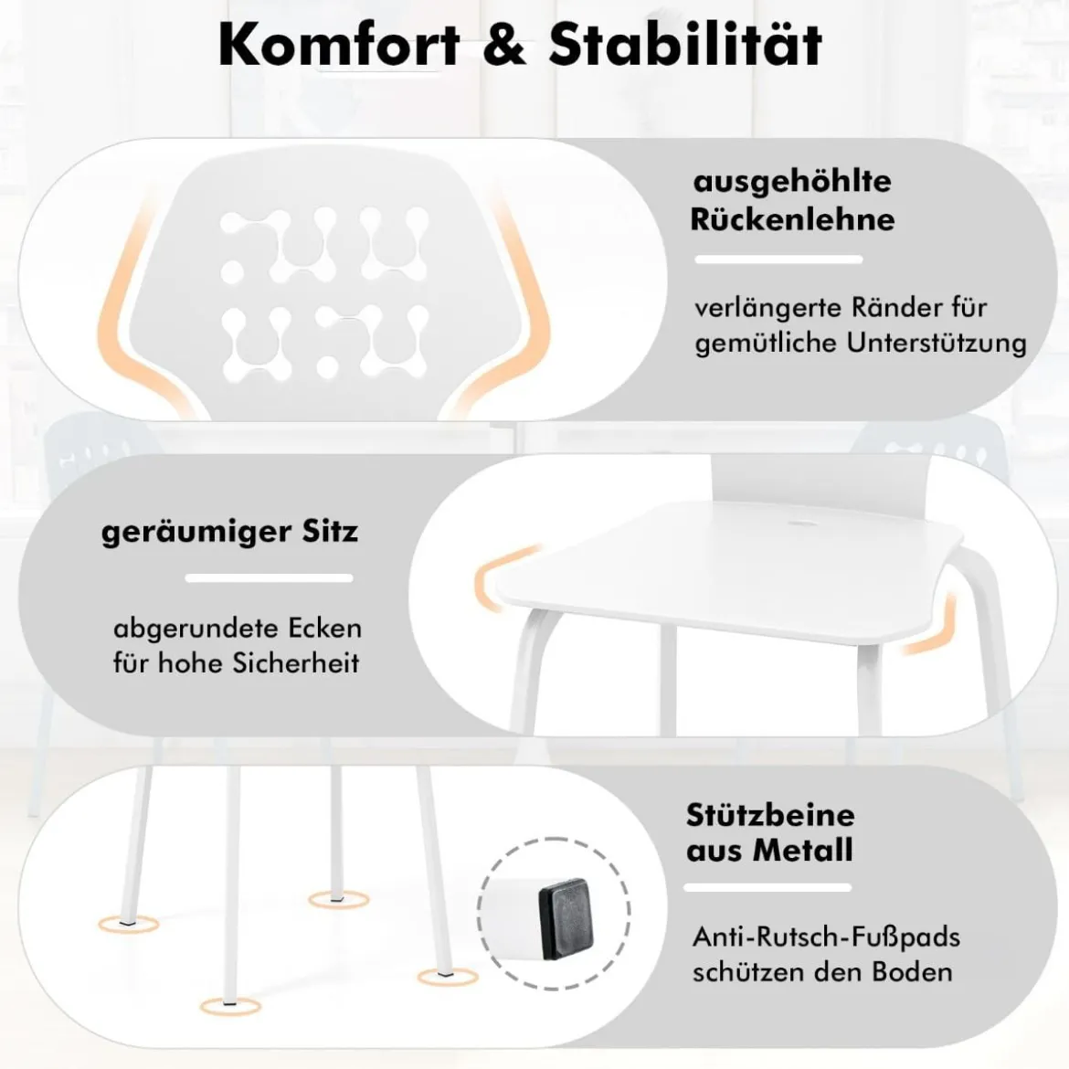Metall Esszimmerstuhl Set von 4 Moderner Küchenstuhl mit durchbrochenem Rückenlehne Weiß