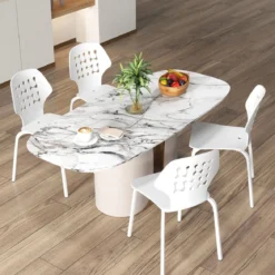 Metall Esszimmerstuhl Set von 4 Moderner Küchenstuhl mit durchbrochenem Rückenlehne Weiß