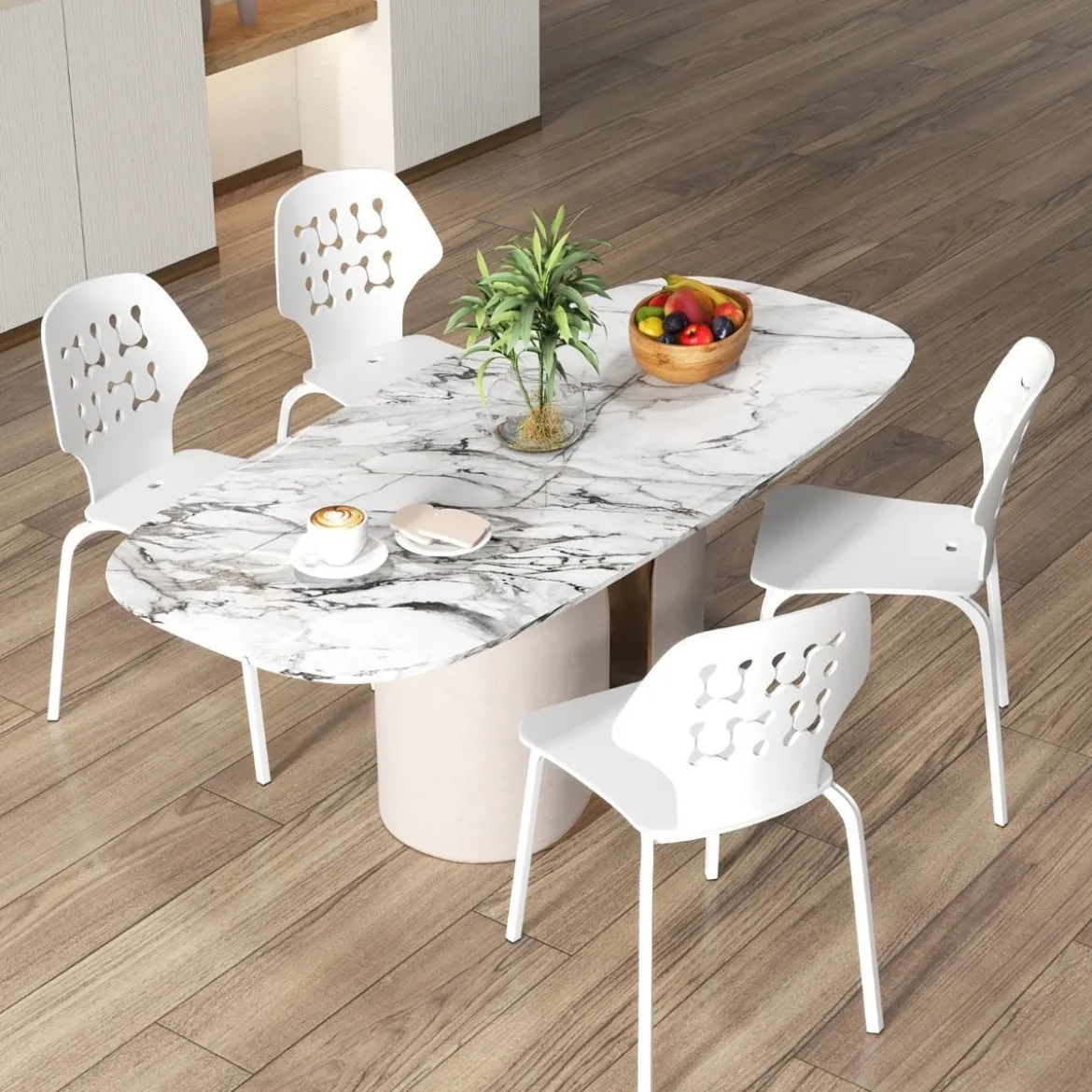 Metall Esszimmerstuhl Set von 4 Moderner Küchenstuhl mit durchbrochenem Rückenlehne Weiß