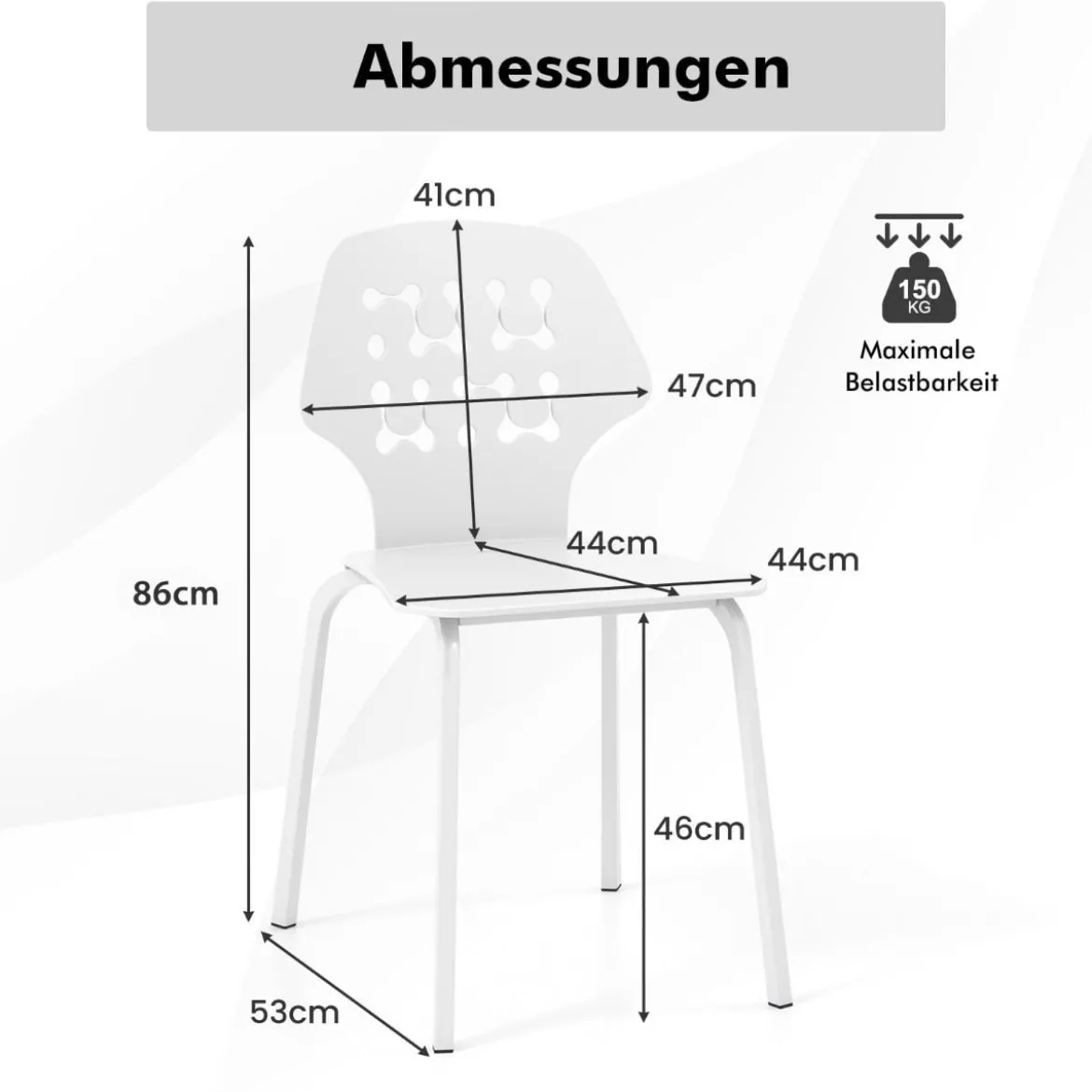 Metall Esszimmerstuhl Set von 4 Moderner Küchenstuhl mit durchbrochenem Rückenlehne Weiß