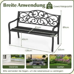 Metall Gartenbank für 2 Sitzer mit Rückenlehne & Armlehne Sitzbank Parkbank Eisenbank