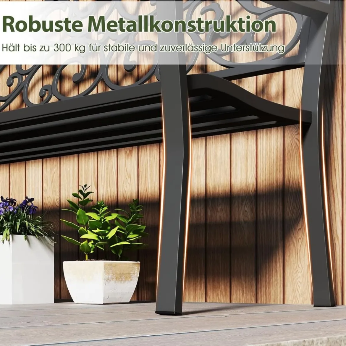 Metall Gartenbank für 2 Sitzer mit Rückenlehne & Armlehne Sitzbank Parkbank Eisenbank