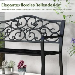 Metall Gartenbank für 2 Sitzer mit Rückenlehne & Armlehne Sitzbank Parkbank Eisenbank