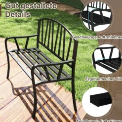 Metall Gartenbank für 2 Sitzer mit Rückenlehne & Armlehne Wetterfeste Sitzbank Metallbank
