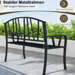 Metall Gartenbank für 2 Sitzer mit Rückenlehne & Armlehne Wetterfeste Sitzbank Metallbank