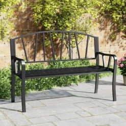 Metall Gartenbank für 2 Sitzer mit Rückenlehne & Armlehne Wetterfeste Sitzbank Metallbank