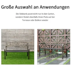 Metall Gartenbank für 2-3 Sitzer Sitzbank aus Gusseisen Parkbank mit Rückenlehne & Armlehne