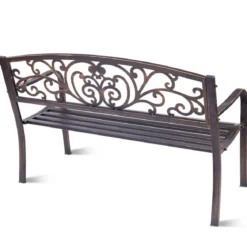 Metall Gartenbank für 2-3 Sitzer Sitzbank aus Gusseisen Parkbank mit Rückenlehne & Armlehne