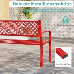 Metall Gartenbank Wetterfeste Sitzbank für 2 Personen Balkonbank mit Rückenlehne