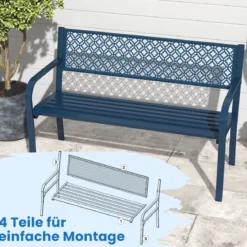Metall Gartenbank Wetterfeste Sitzbank für 2 Personen Balkonbank mit Rückenlehne