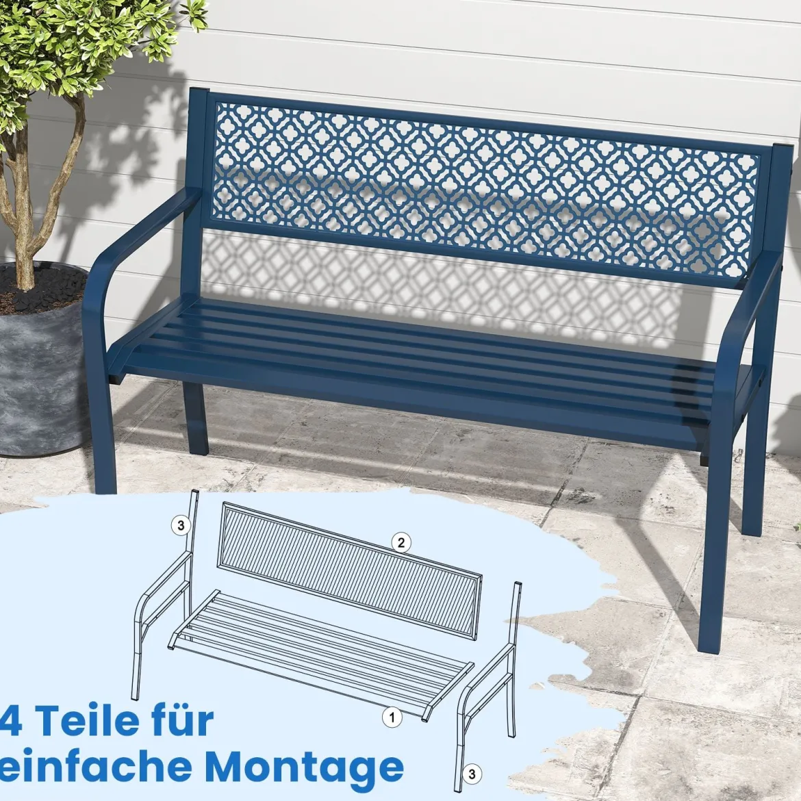 Metall Gartenbank Wetterfeste Sitzbank für 2 Personen Balkonbank mit Rückenlehne