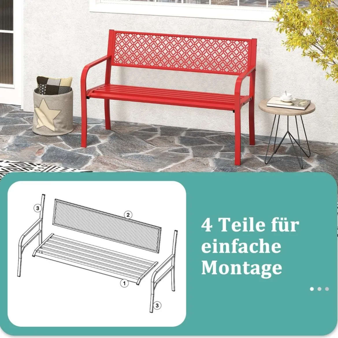 Metall Gartenbank Wetterfeste Sitzbank für 2 Personen Balkonbank mit Rückenlehne
