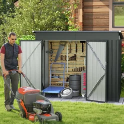Metall Gartenhaus mit Vordertür & Seitentür & Pultdach Gerätehaus Geräteschuppen