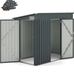 Metall Gartenhaus mit Vordertür & Seitentür & Pultdach Gerätehaus Geräteschuppen