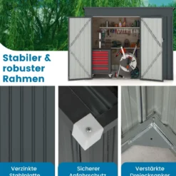 Metall Gartenhaus mit Vordertür & Seitentür & Pultdach Gerätehaus Geräteschuppen
