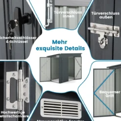Metall Gartenhaus mit Vordertür & Seitentür & Pultdach Gerätehaus Geräteschuppen