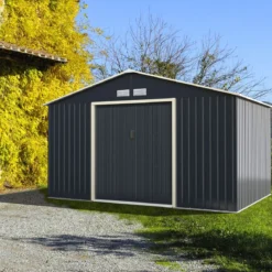 Metall Gerätehaus + 2 Erweitung Set Geräteschuppen mit 4 Luftschlitzen & Schiebetür Abschließbar Erweitert