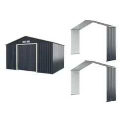 Metall Gerätehaus + 2 Erweitung Set Geräteschuppen mit 4 Luftschlitzen & Schiebetür Abschließbar Erweitert