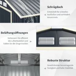 Metall Gerätehaus + 2 Erweitung Set Geräteschuppen mit 4 Luftschlitzen & Schiebetür Abschließbar Erweitert