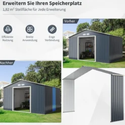 Metall Gerätehaus + 2 Erweitung Set Geräteschuppen mit 4 Luftschlitzen & Schiebetür Abschließbar Erweitert