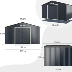Metall Gerätehaus + 2 Erweitung Set Geräteschuppen mit 4 Luftschlitzen & Schiebetür Abschließbar Erweitert