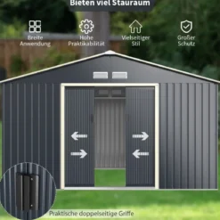 Metall Gerätehaus + 2 Erweitung Set Geräteschuppen mit 4 Luftschlitzen & Schiebetür Abschließbar Erweitert