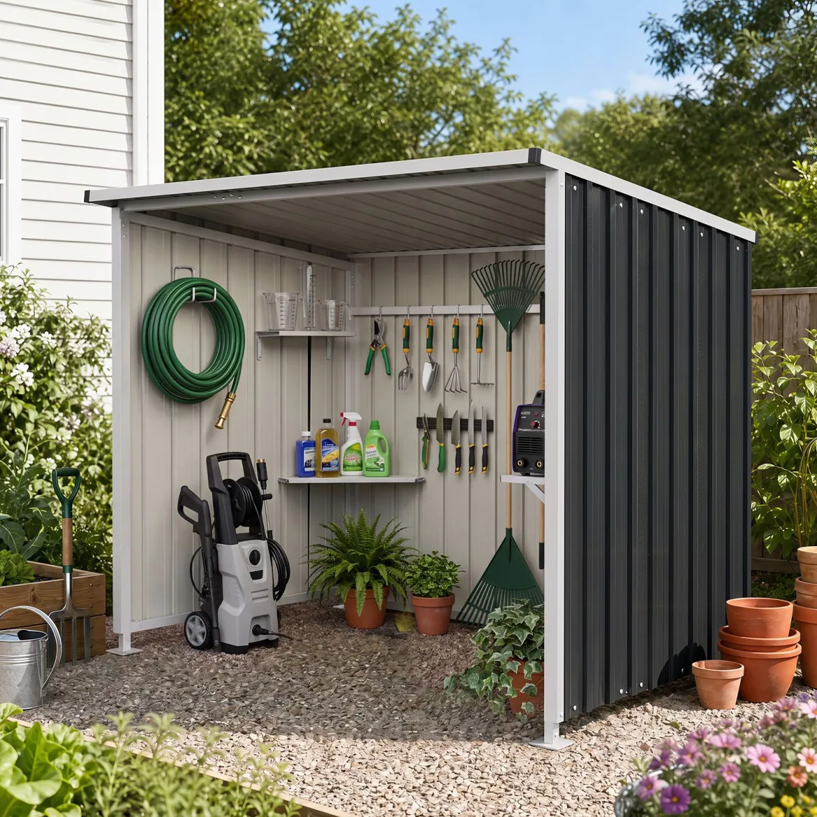 Metall Geräteschuppen mit Verstärkenden Querstreben 2,5 m² 204 x 120 x 159 cm Grau