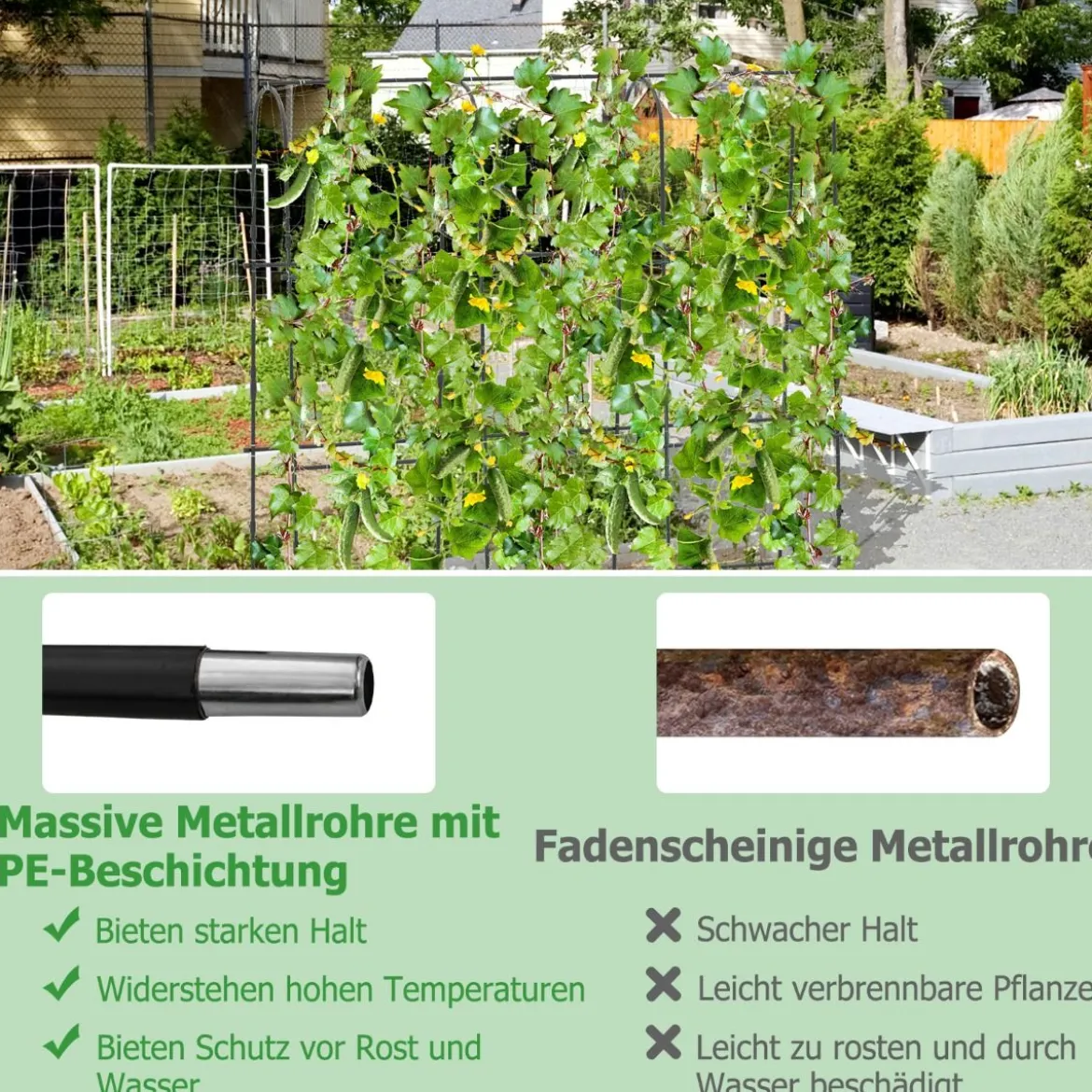Metallgitter mit Ranknetz für Kletterpflanzen Unterstützung U-förmiges Hohes Gartengurkengitter