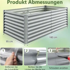 Metall Hochbeet Pflanzkasten Rechteckiges Frühbeet mit Verstärkter Stäbe & Offenem Boden