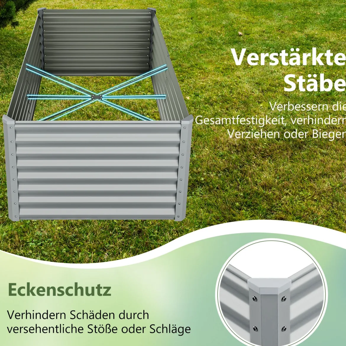 Metall Hochbeet Pflanzkasten Rechteckiges Frühbeet mit Verstärkter Stäbe & Offenem Boden