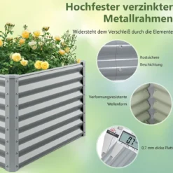 Metall Hochbeet Pflanzkasten Rechteckiges Frühbeet mit Verstärkter Stäbe & Offenem Boden