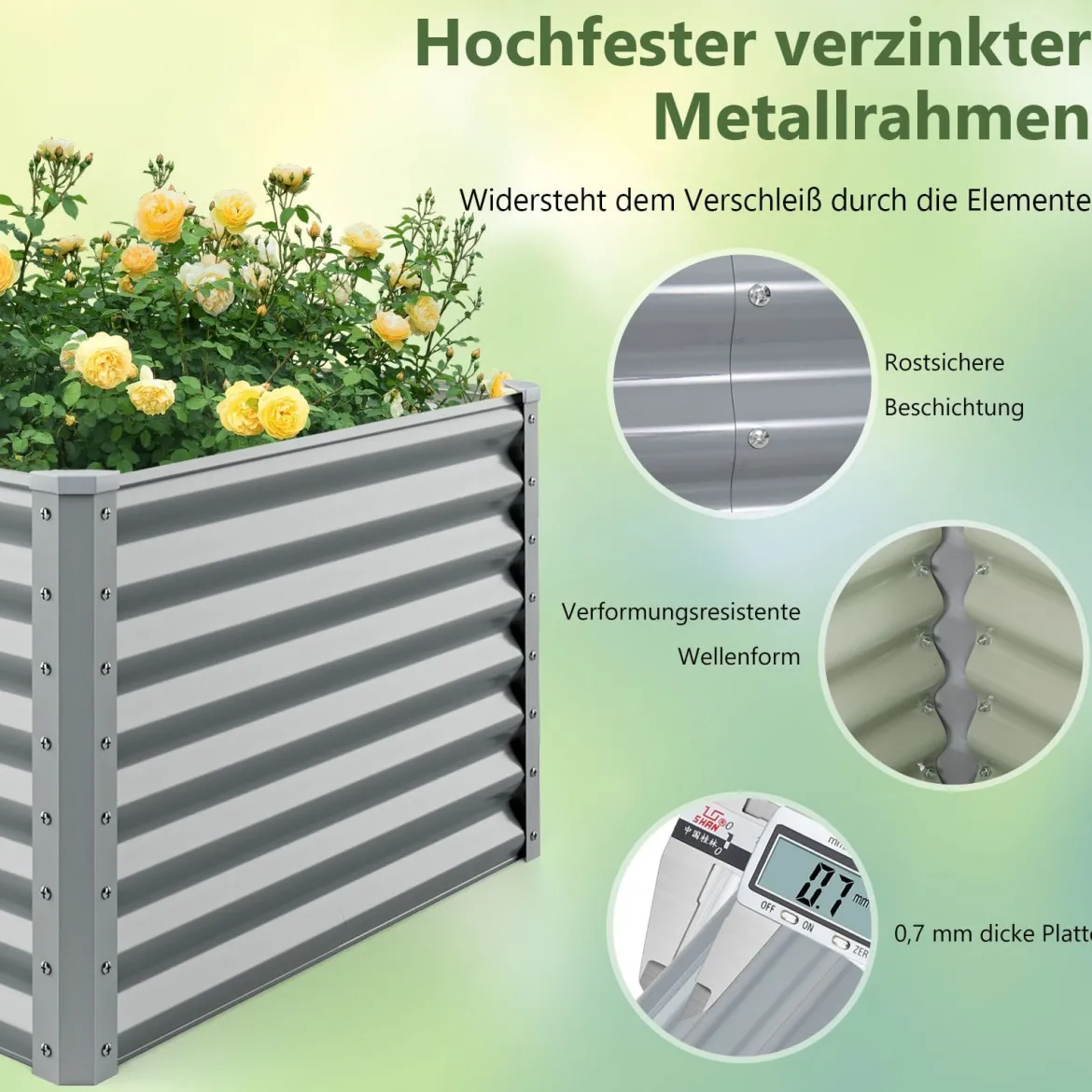 Metall Hochbeet Pflanzkasten Rechteckiges Frühbeet mit Verstärkter Stäbe & Offenem Boden