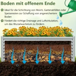Metall Hochbeet Pflanzkasten Rechteckiges Frühbeet mit Verstärkter Stäbe & Offenem Boden