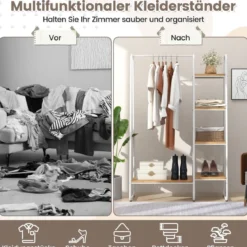 Metall Kleiderständer mit 4 Regalen Moderner Tragbarer Kleiderschrank-Organizer Natur
