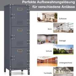 Metall Lagerspind mit 3 verschließbaren Türen & verstellbaren Füßen Industrieschrank Vintage