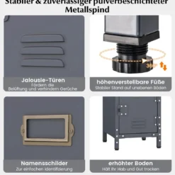 Metall Lagerspind mit 3 verschließbaren Türen & verstellbaren Füßen Industrieschrank Vintage