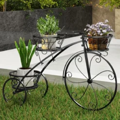 Metall Pflanzenständer mit Fahrrad-Design Blumenregal mit 3 Körben Blumenständer
