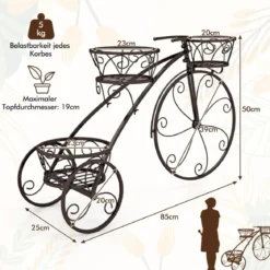 Metall Pflanzenständer mit Fahrrad-Design Blumenregal mit 3 Körben Blumenständer