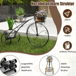 Metall Pflanzenständer mit Fahrrad-Design Blumenregal mit 3 Körben Blumenständer