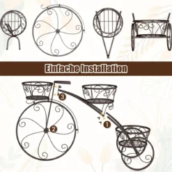 Metall Pflanzenständer mit Fahrrad-Design Blumenregal mit 3 Körben Blumenständer