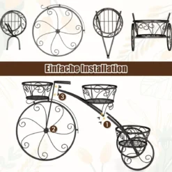 Metall Pflanzenständer mit Fahrrad-Design Blumenregal mit 3 Körben Blumenständer